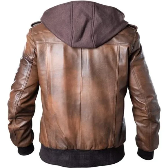 Men's Lambskin Jacket Genuine Leather Bomber Jacket with Removable Hood - Picture 2 of 5